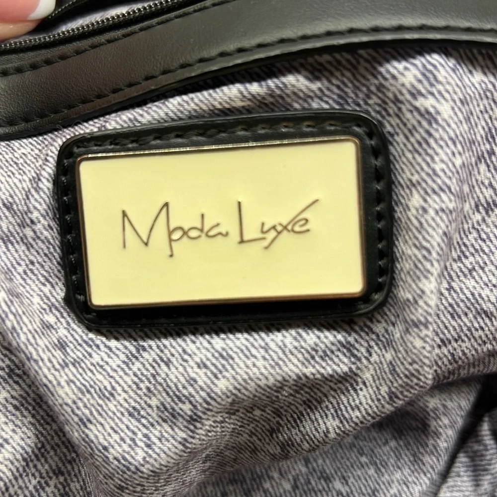 Moda Luxe Black & Cream Vertical Stripe Hobo Tote